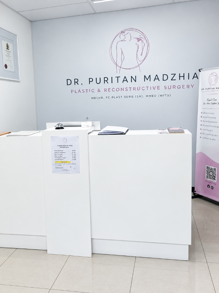 The practice reception with Dr Madzhia’s name and qualifications